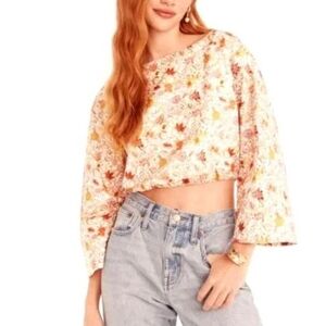 JCrew Liberty London Floral bell-sleeve organic cotton cropped size Small